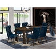 Pemberly Row 7-Piece Wood Dining Table Set with Navy Blue Upholstered Chairs