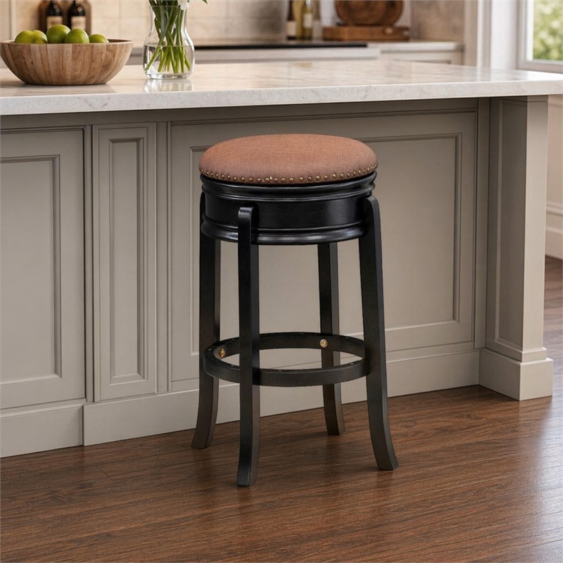 Pemberly Row Round Wood Backless Counter Bar Stool in Black & Brown