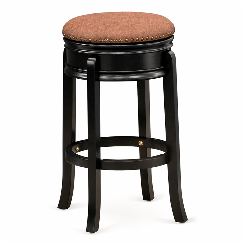 Pemberly Row Round Wood Backless Counter Bar Stool in Black & Brown