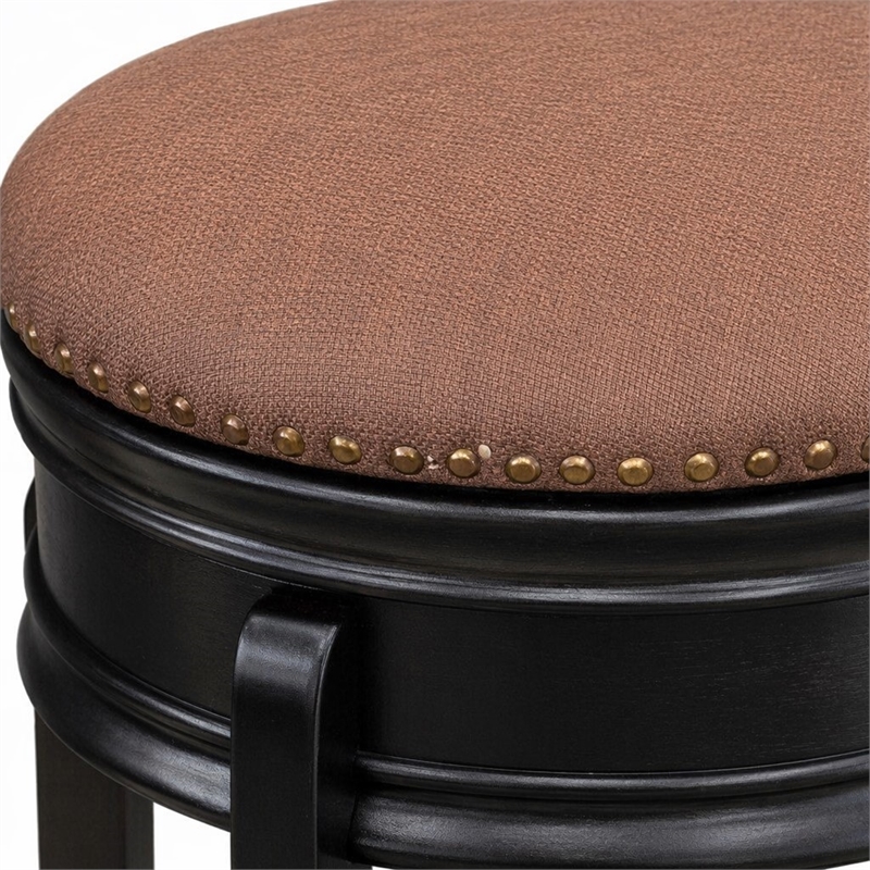 Pemberly Row Round Wood Backless Counter Bar Stool in Black & Brown