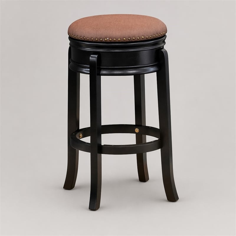 Pemberly Row Round Wood Backless Counter Bar Stool in Black & Brown