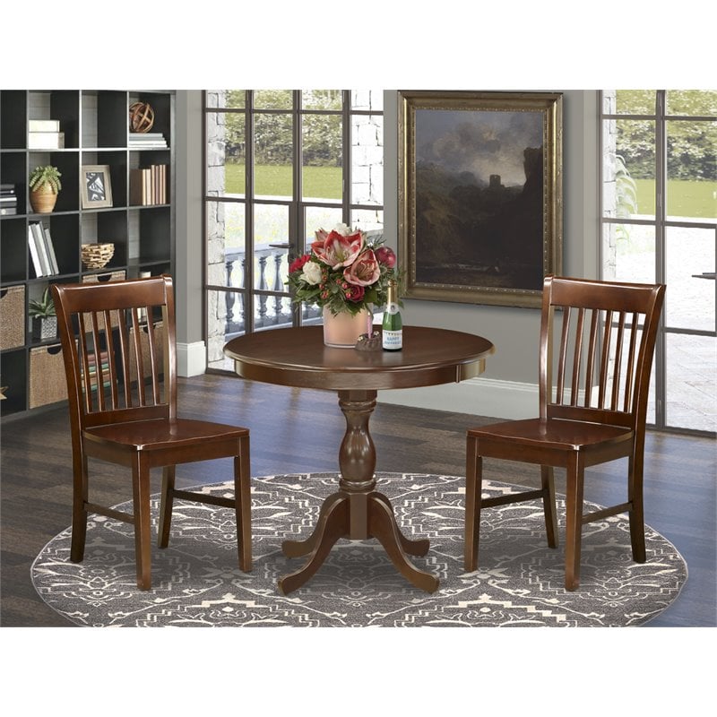 Pemberly Row Antique 3-Piece Wood Dining Table Set in Mahogany