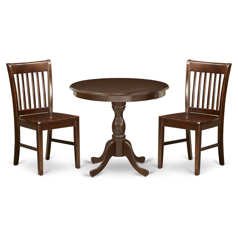 Pemberly Row Antique 3-Piece Wood Dining Table Set in Mahogany