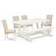 Pemberly Row V-Style 6-Piece Wood Dining Set with Bench in Cream