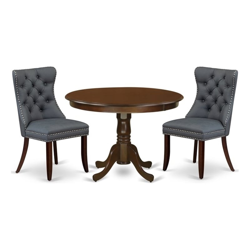 Pemberly Row 3-Piece Dining Table Set with Faux Leather Chairs in Mahogany