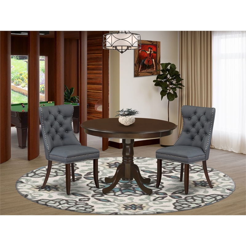 Pemberly Row 3-Piece Dining Table Set with Faux Leather Chairs in Mahogany