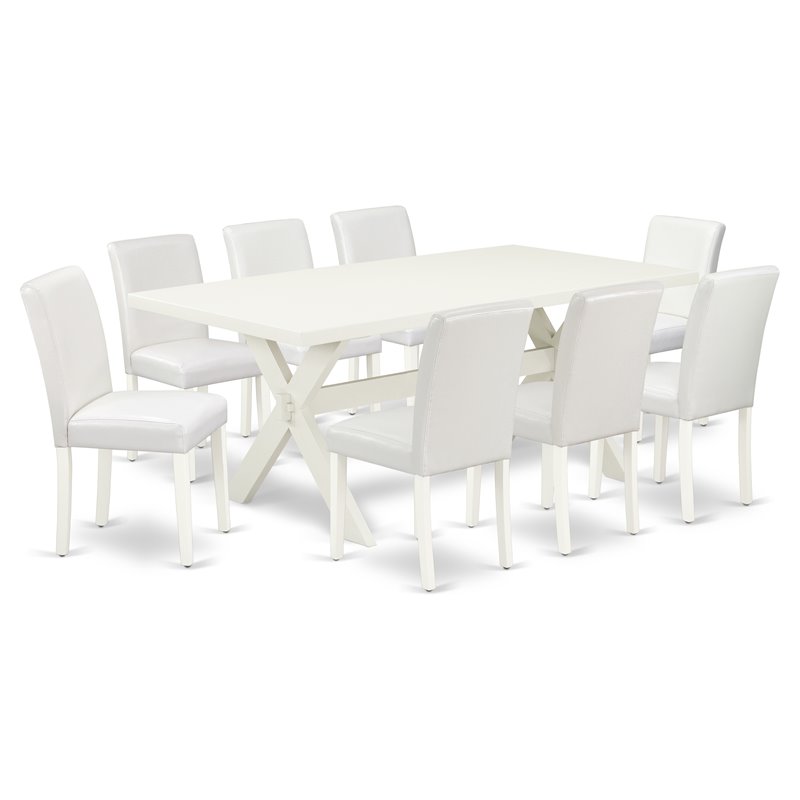 Pemberly Row 9-Piece White Dining Table Set with Wooden Chairs