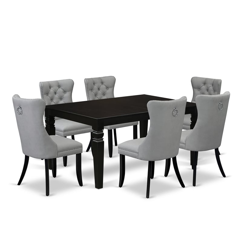 Pemberly Row 7-Piece Dining Set with Black Table and Light Gray Chairs