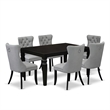 Pemberly Row 7-Piece Dining Set with Black Table and Light Gray Chairs