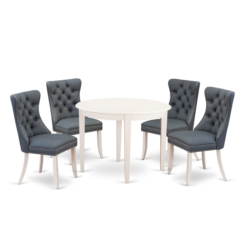 Pemberly Row 5-Piece Wood Dining Set in Linen White and Platinum Gray