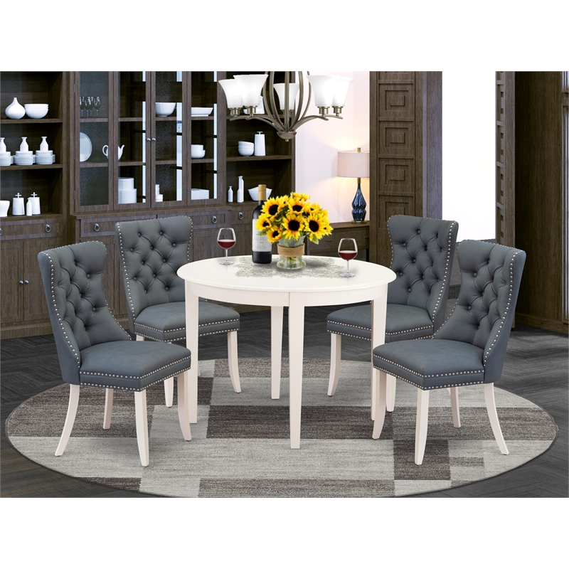 Pemberly Row 5-Piece Wood Dining Set in Linen White and Platinum Gray