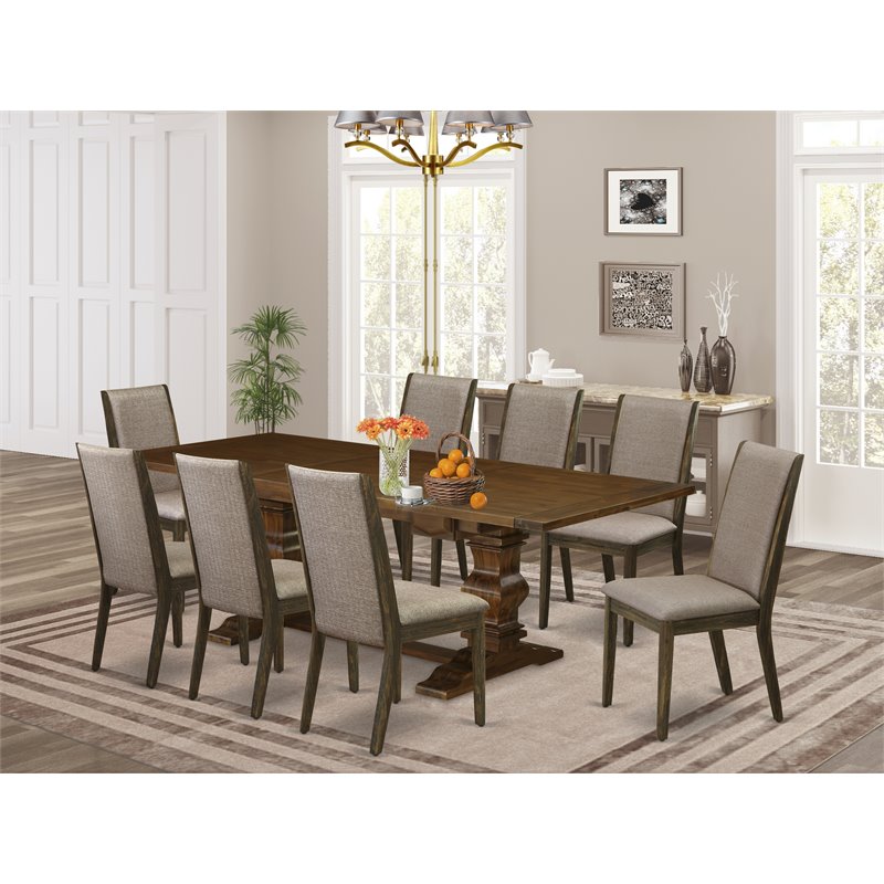 Pemberly Row 9-Piece Dining Set in Antique Walnut w/ Distressed Jacobean