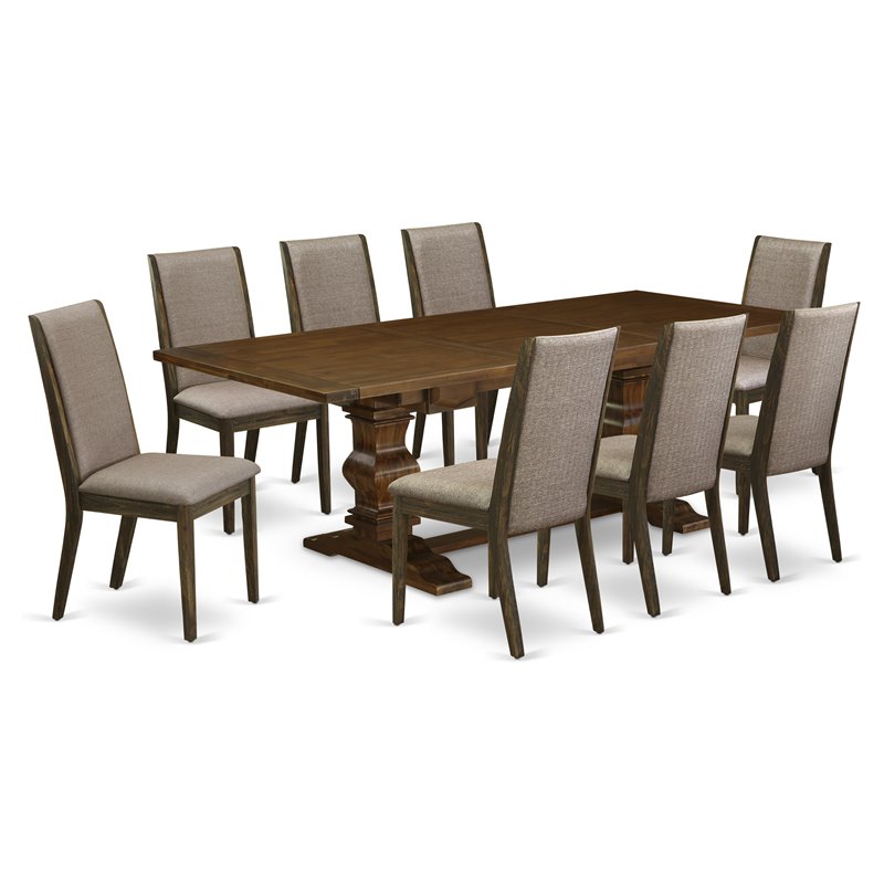 Pemberly Row 9-Piece Dining Set in Antique Walnut w/ Distressed Jacobean