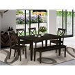 Pemberly Row 6-Piece Dining Room Set with Bench in Cappuccino Finish