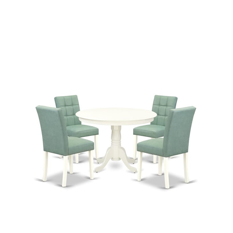 Pemberly Row 5-Piece Round Table Dining Set in Linen White and Willow Green