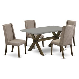 Pemberly Row X-Style 5-Piece Dining Set with Rectangular Table in Brown