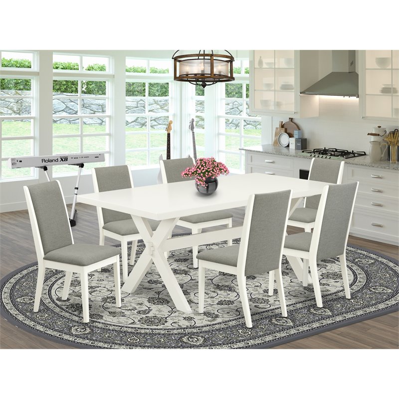 Pemberly Row Linen White 7-Piece X-Style Wood Dinette Table Set