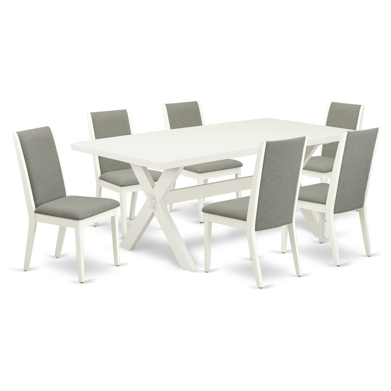 Pemberly Row Linen White 7-Piece X-Style Wood Dinette Table Set