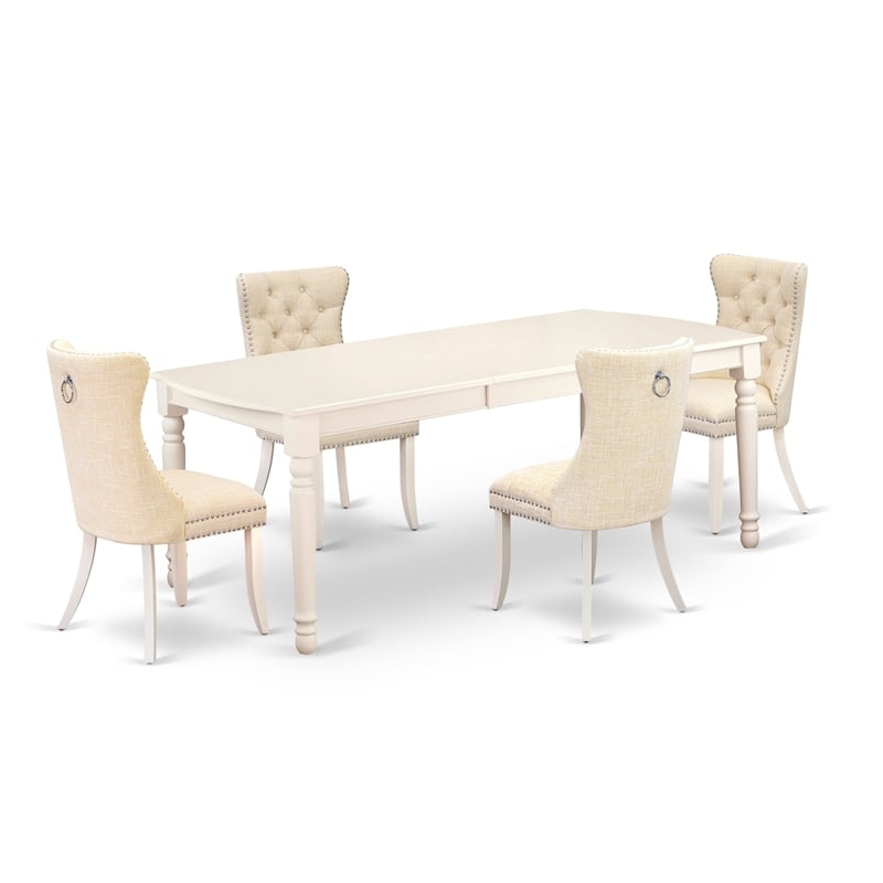 Pemberly Row 5-Piece Dining Table Set in Linen White and Light Beige
