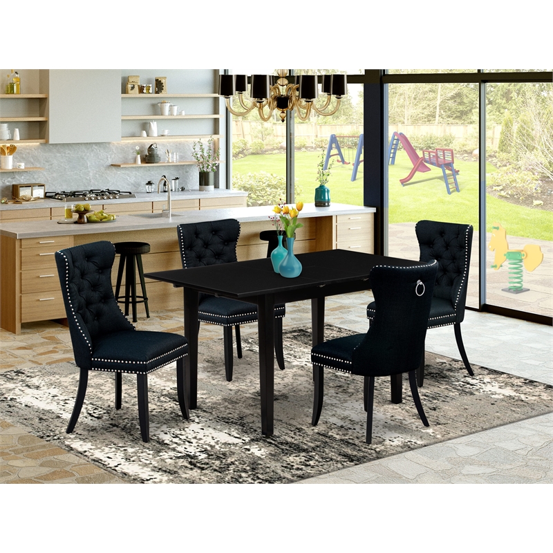 Pemberly Row 5-Piece Black Dining Set with Upholstered Chairs and Wooden Table