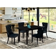 Pemberly Row 5-Piece Black Dining Set with Upholstered Chairs and Wooden Table