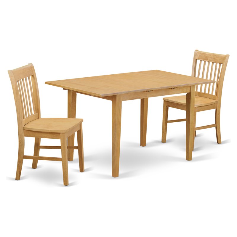 Pemberly Row Norfolk Wood Dining Table Set with 3 Pieces in Oak