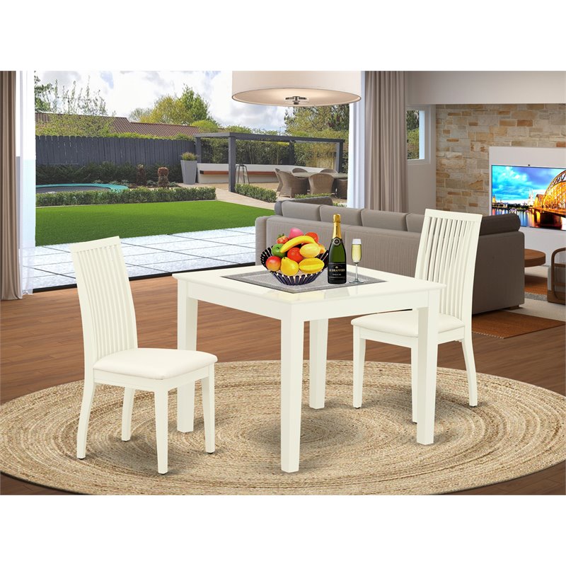 Pemberly Row Oxford Square 3-Piece Dining Set in Linen White