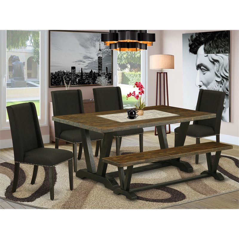 Pemberly Row 6-Piece Wood Dining Room Table Set in Black/Jacobean
