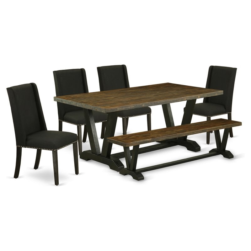 Pemberly Row 6-Piece Wood Dining Room Table Set in Black/Jacobean