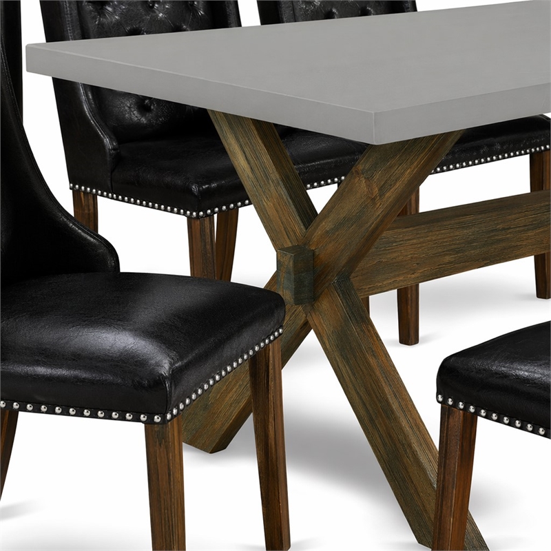 Pemberly Row X-Style 9-Piece Wood Dining Set in Jacobean Brown