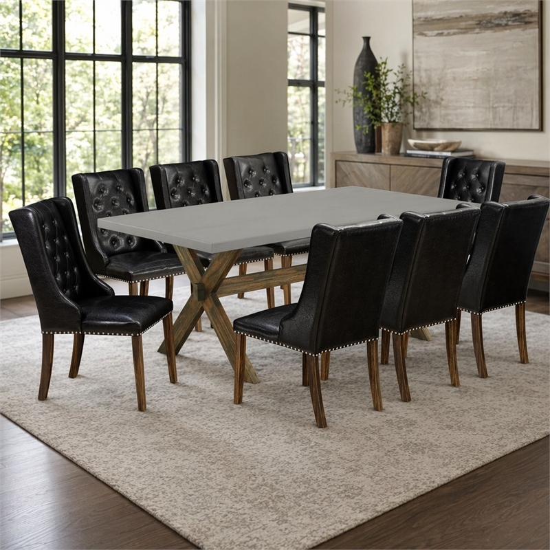 Pemberly Row X-Style 9-Piece Wood Dining Set in Jacobean Brown