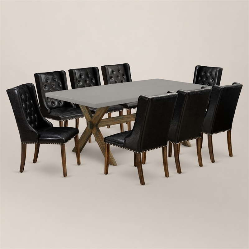 Pemberly Row X-Style 9-Piece Wood Dining Set in Jacobean Brown