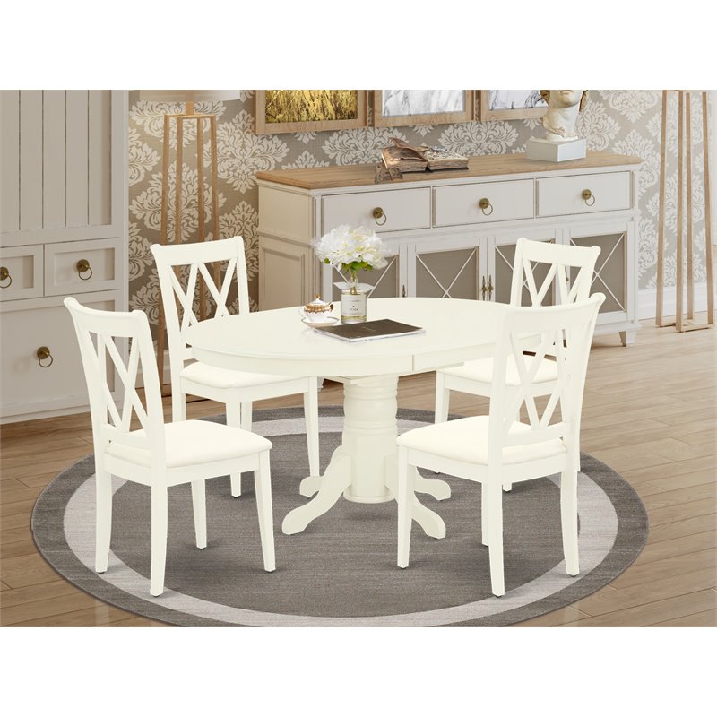 Pemberly Row Avon 5-Piece Dining Set with Fabric Chairs in Linen White