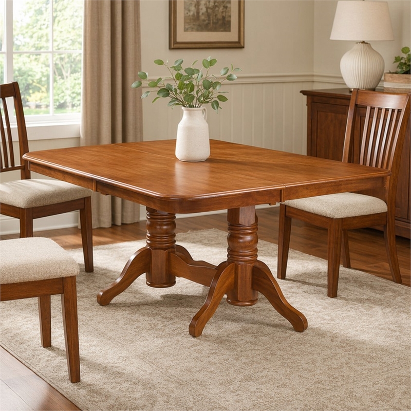 Pemberly Row Napoleon Wood Dining Table in Saddle Brown