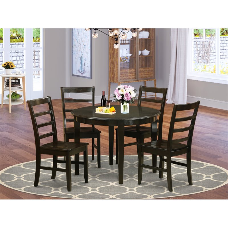 Pemberly Row Boston 5-Piece Round Dining Table Set in Cappuccino Wood Finish