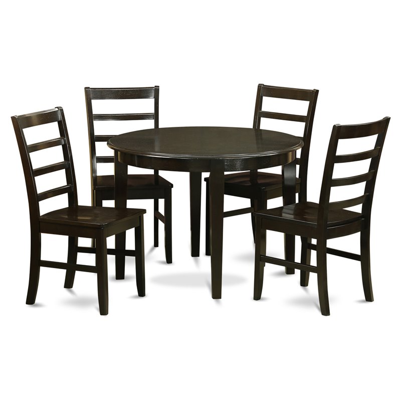 Pemberly Row Boston 5-Piece Round Dining Table Set in Cappuccino Wood Finish