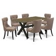 Pemberly Row 7-Piece Wood Dining Set with Coffee Linen Fabric Chairs