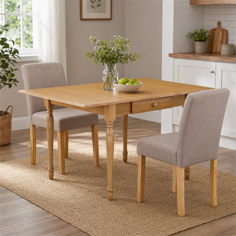 Pemberly Row 3-Piece Wood Dinette Set with Drop Leaves in Oak