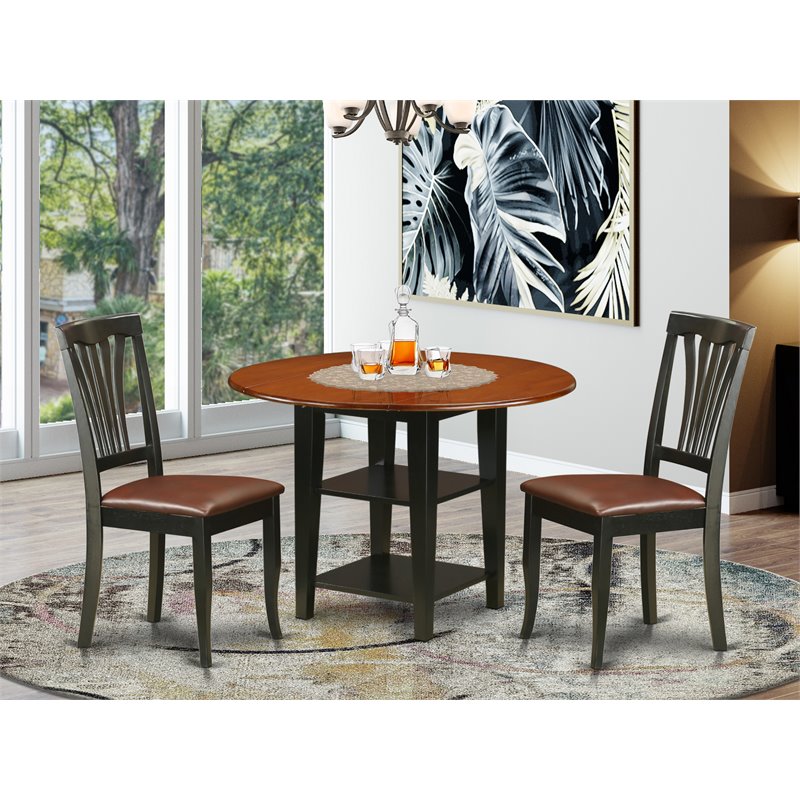 Pemberly Row 3-Piece Black & Cherry Dining Set with Faux Leather Chairs