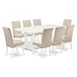 Pemberly Row 9-Piece Wood Dining Set in Cream with Linen White Base