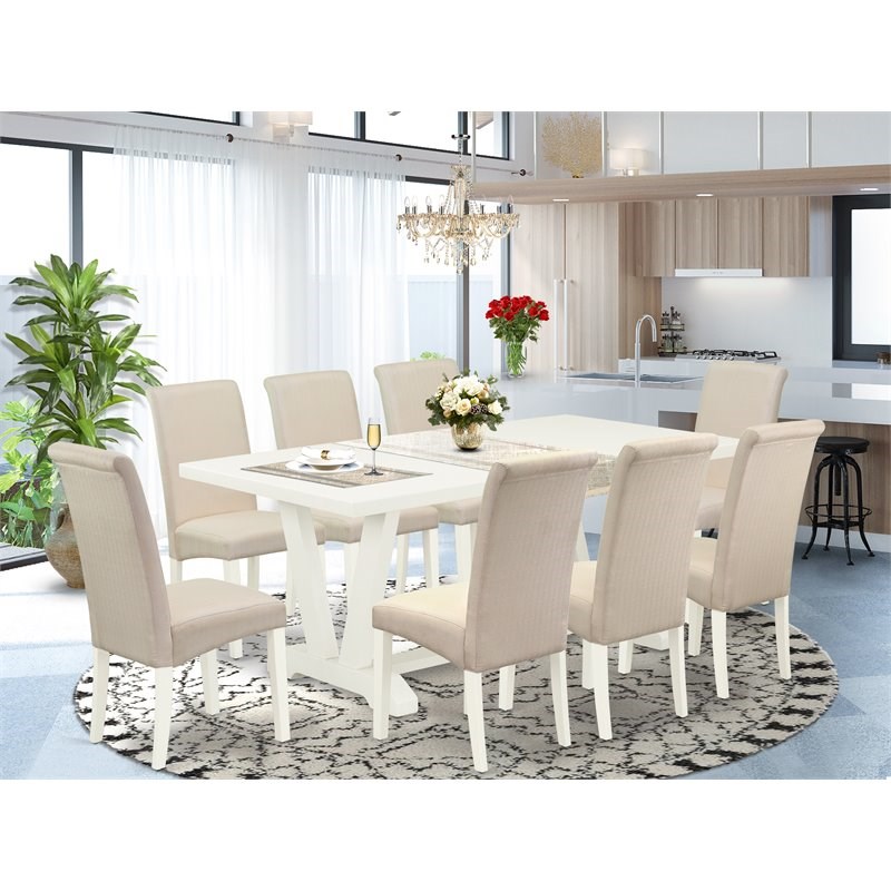 Pemberly Row 9-Piece Wood Dining Set in Cream with Linen White Base