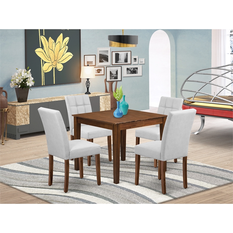 Pemberly Row 5-Piece Wood Dining Table Set in Antique Walnut/Light Gray