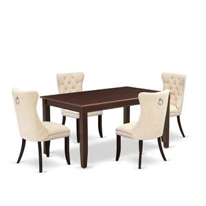 Pemberly Row 5-Piece Wooden Dining Set in Mahogany/Light Beige Linen