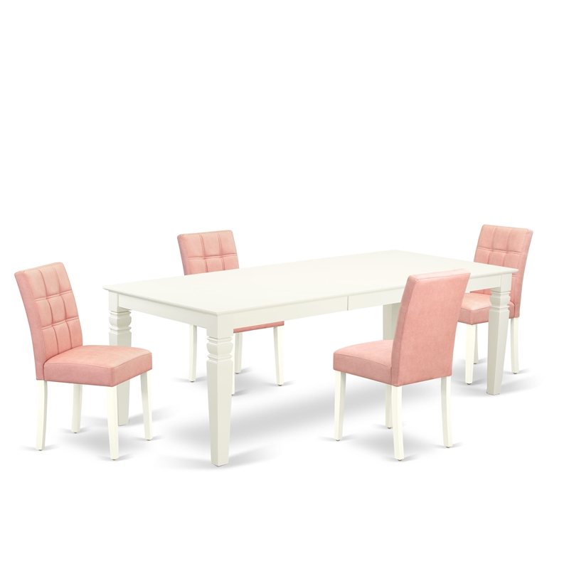 Pemberly Row 5-Piece Dining Set in Linen White/Beige Red Faux Leather