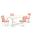 Pemberly Row 5-Piece Dining Set in Linen White/Beige Red Faux Leather