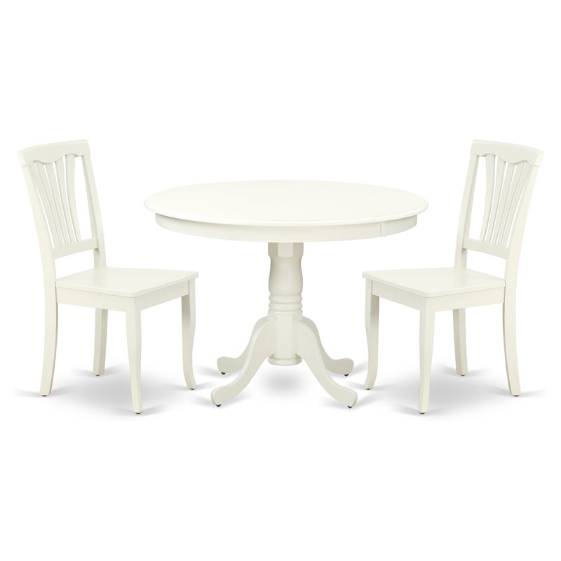 Pemberly Row 3-Piece Linen White Round Dining Set with Wooden Seats