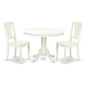 Pemberly Row 3-Piece Linen White Round Dining Set with Wooden Seats