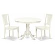 Pemberly Row 3-Piece Linen White Round Dining Set with Wooden Seats