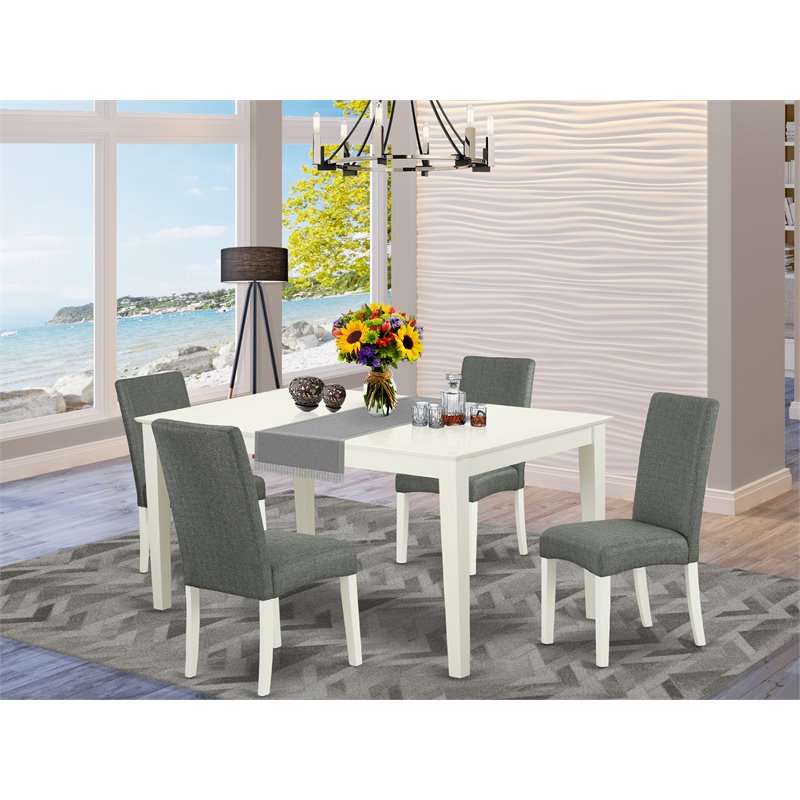 Pemberly Row 5-Piece Farmhouse Wood Dining Set in Linen White & Gray