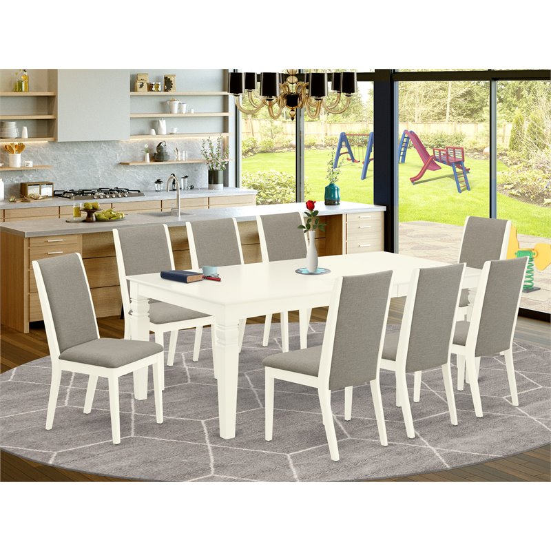 Pemberly Row Logan 9-Piece Wood Dining Table Set in Linen White & Shitake